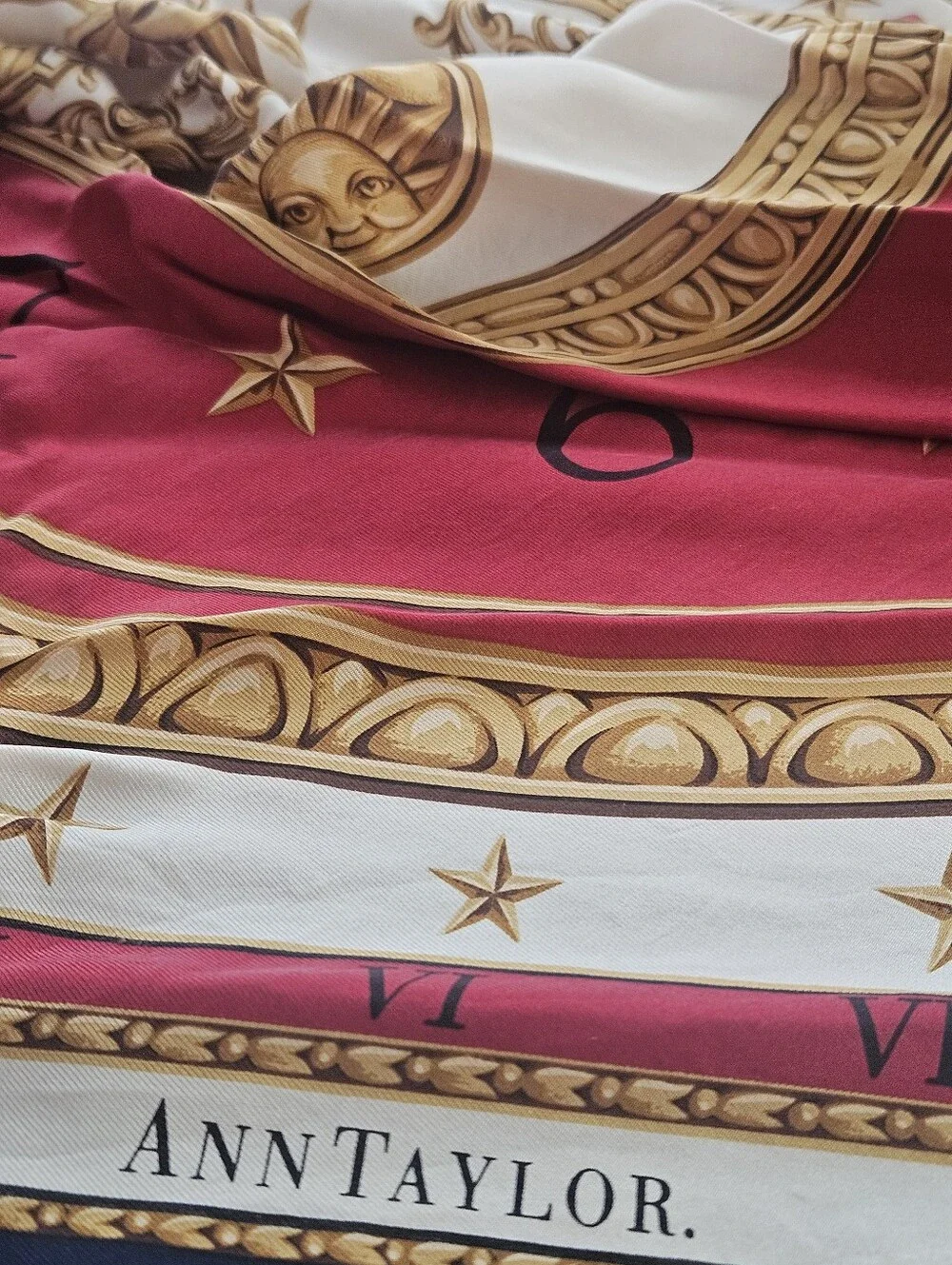 Ann Taylor Silk Scarf Red, Gold, Navy & Cream